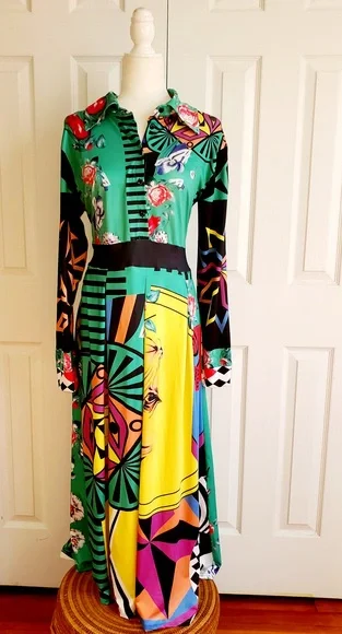 NWOT Vibrant print multi colored maxi dress - Picture 4 of 6